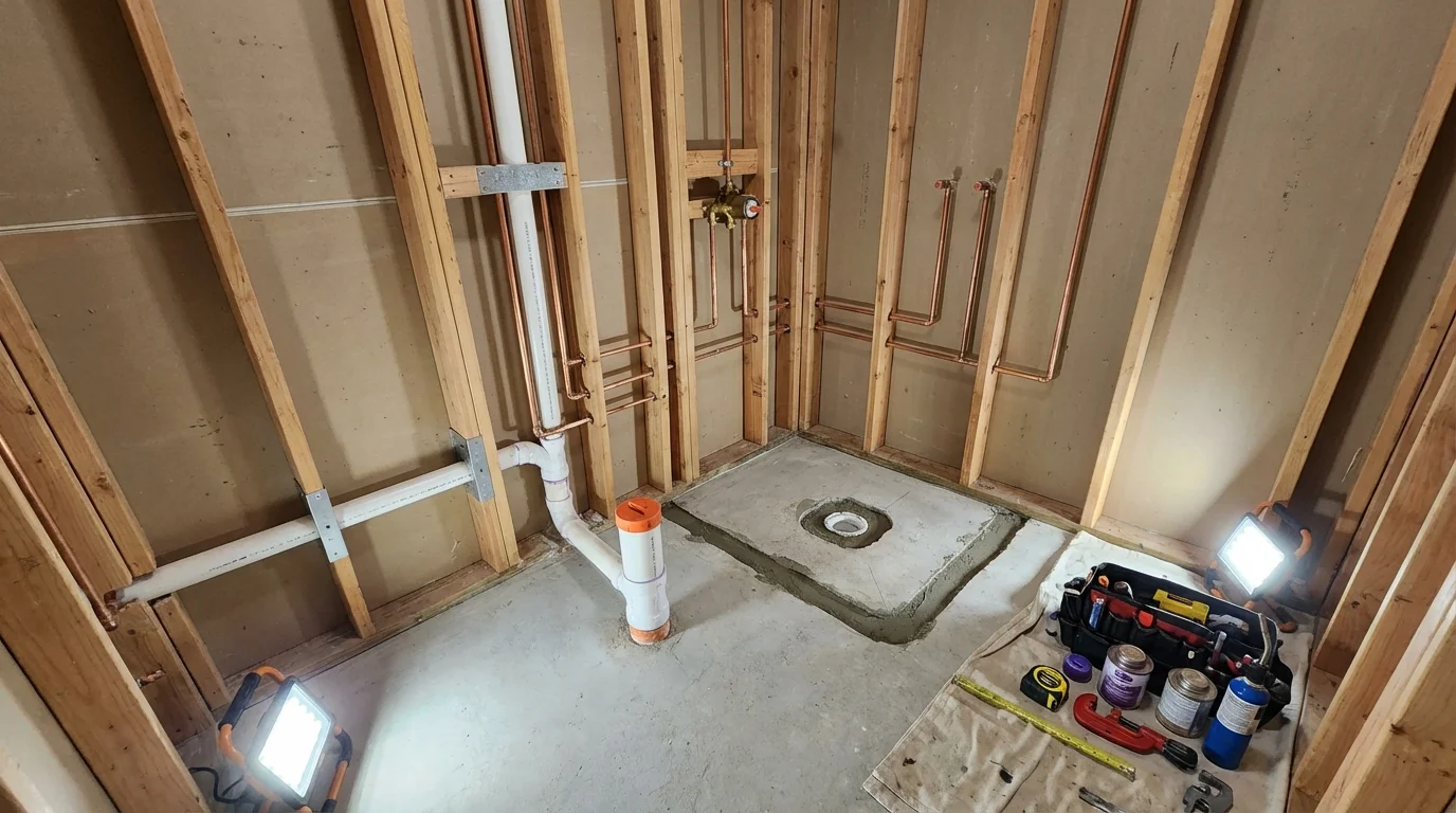 Bathroom rough-in plumbing during remodel by Johns Plumbing LLC in Rathdrum