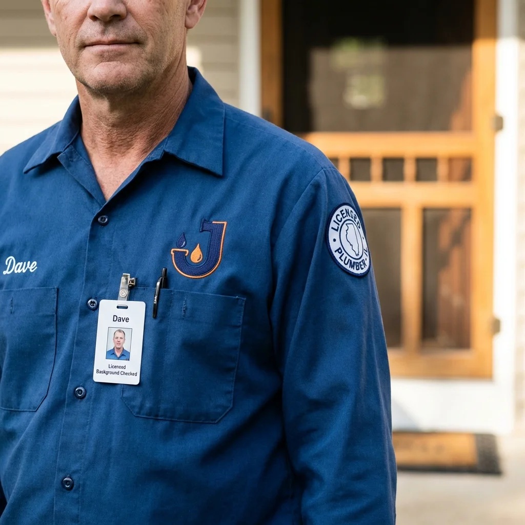 Licensed plumber showing ID badge in Rathdrum, ID
