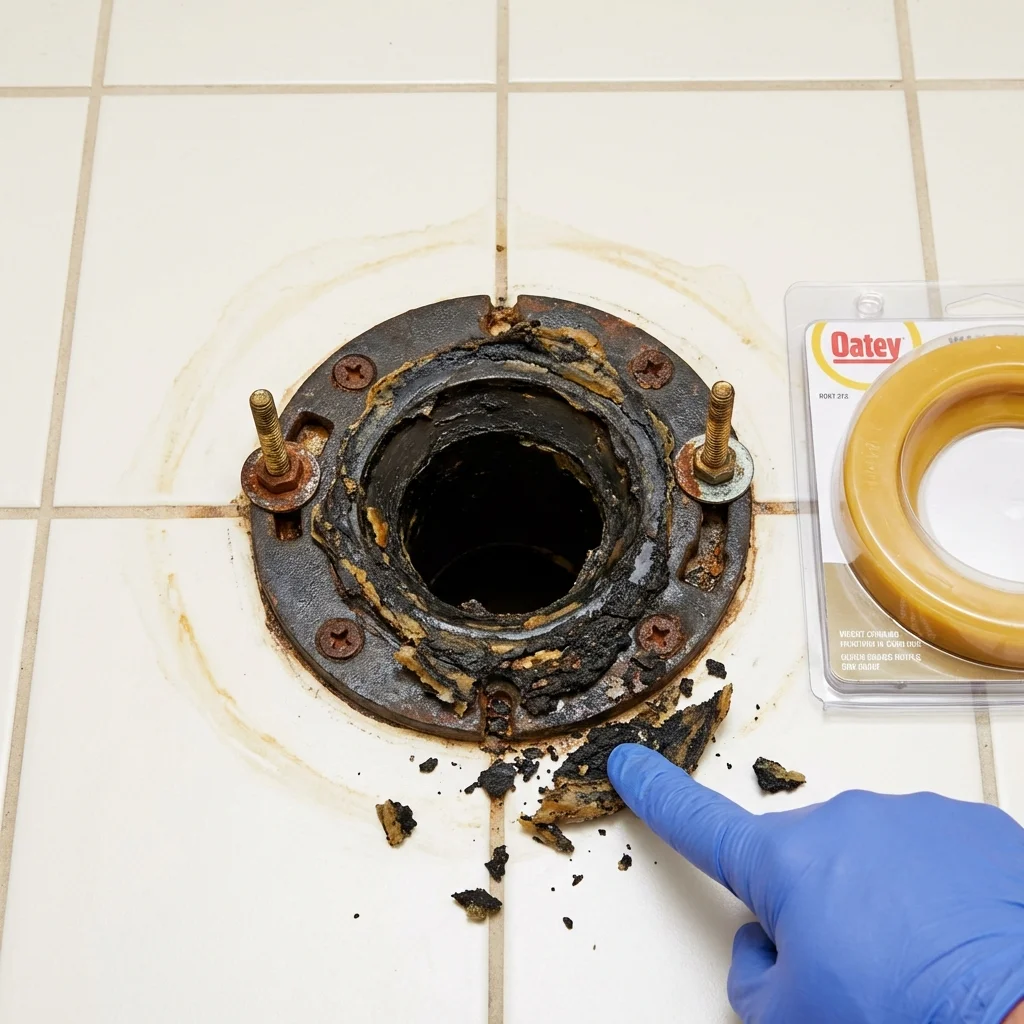 Failed wax ring showing water seepage at the base of a toilet in a Rathdrum, ID home