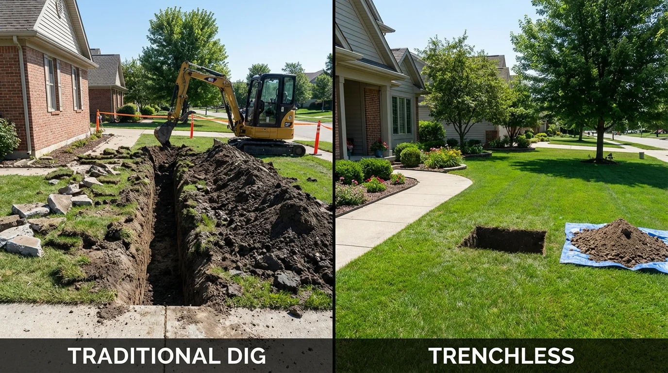 Trenchless sewer repair with minimal yard damage versus traditional excavation in Rathdrum, ID